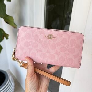 Coach CEC20 Long Zip Around Wallet in Signature Canvas & Leather Powder Pink
